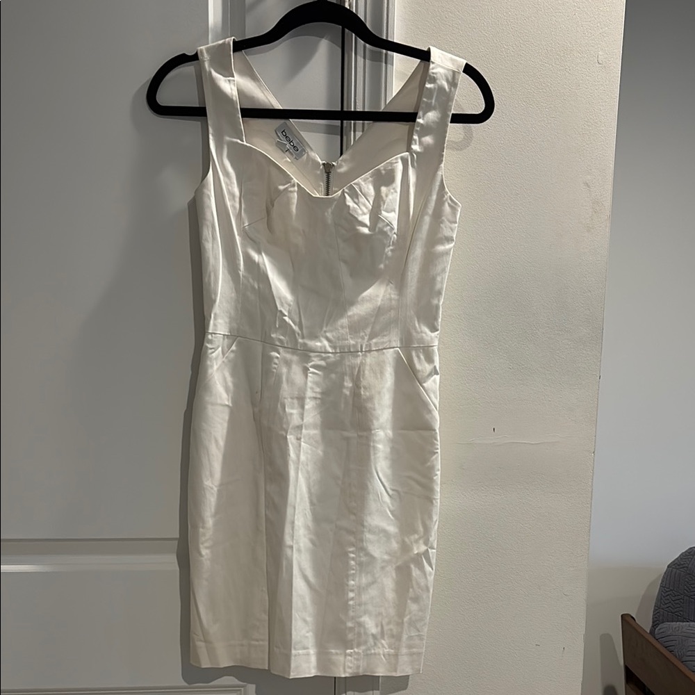Bebe White Mini Dress Chic with Pockets